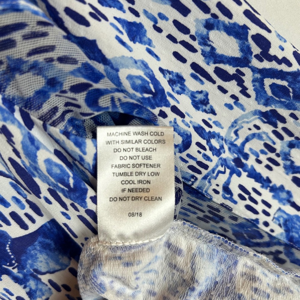 IBKUL Womens Blue White Elephant Ikat Quarter Zip Sun Shirt Mock Neck Small - Picture 5 of 10